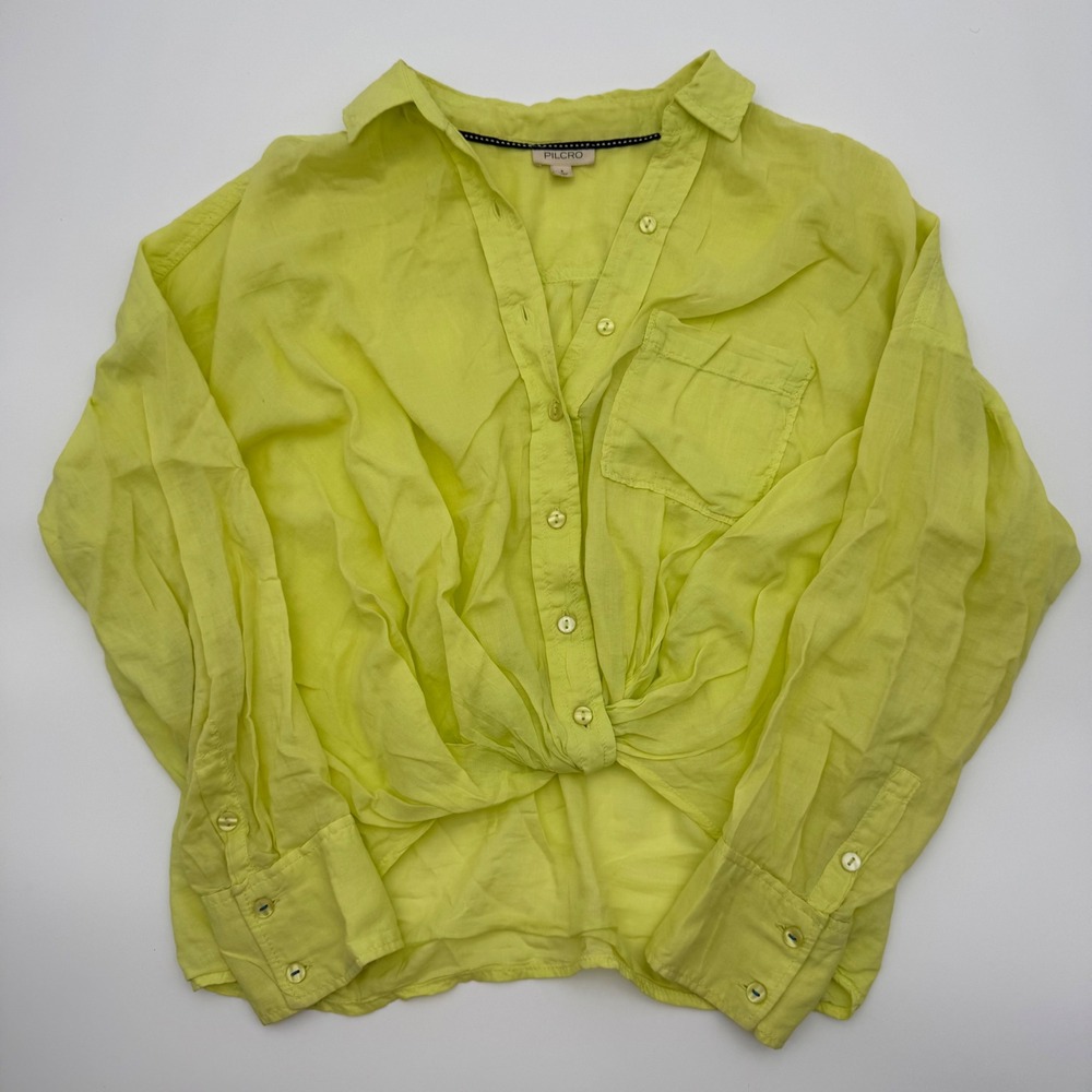 Pilcro Anthropologie Lime Green Twist Front Button Down Shirt Small